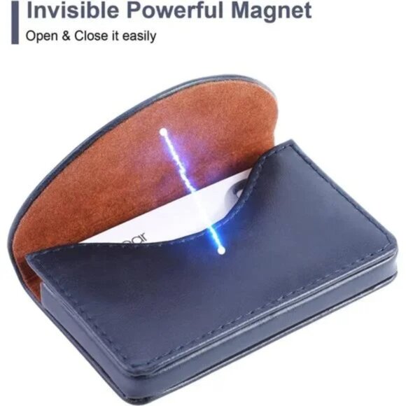 Business Card Holder, PU Leather Business Card Case Pocket Credit Card Holders - Picture 4 of 7